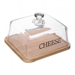 Queijeira 20,5x18,5x12cm Com Base Em Bambu Basic Vidro